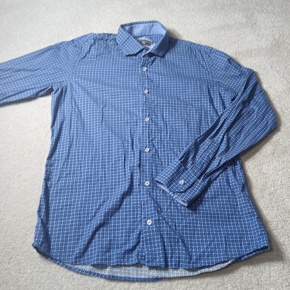 Cotton & Silk Mens Long Sleeve Navy Blue Geometric Poker Motifs Size Large